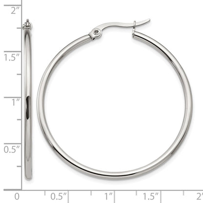 Stainless Steel Chisel Polished 40.5mm Diameter 2mm Hoop Earrings
