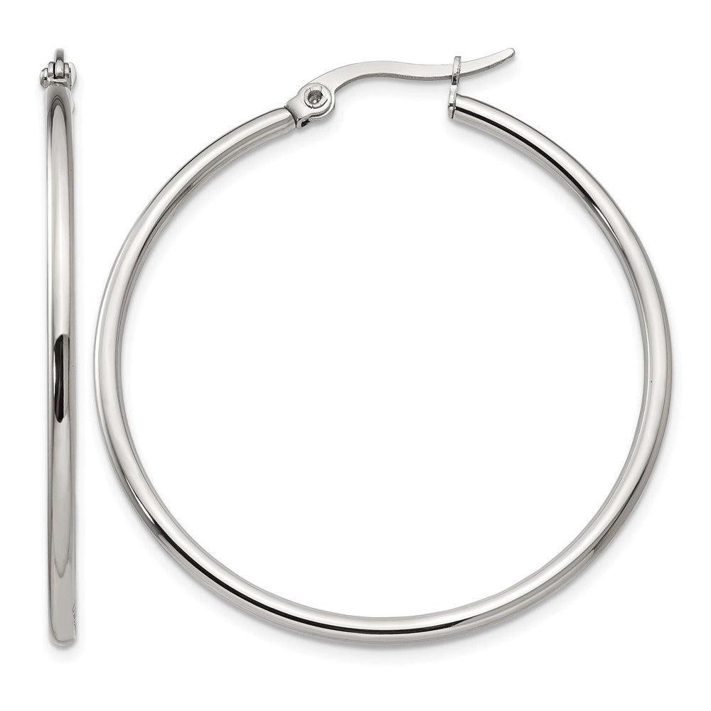 Stainless Steel Chisel Polished 40.5mm Diameter 2mm Hoop Earrings