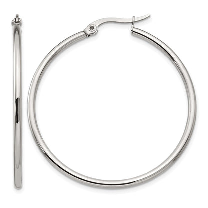 Stainless Steel Chisel Polished 40.5mm Diameter 2mm Hoop Earrings