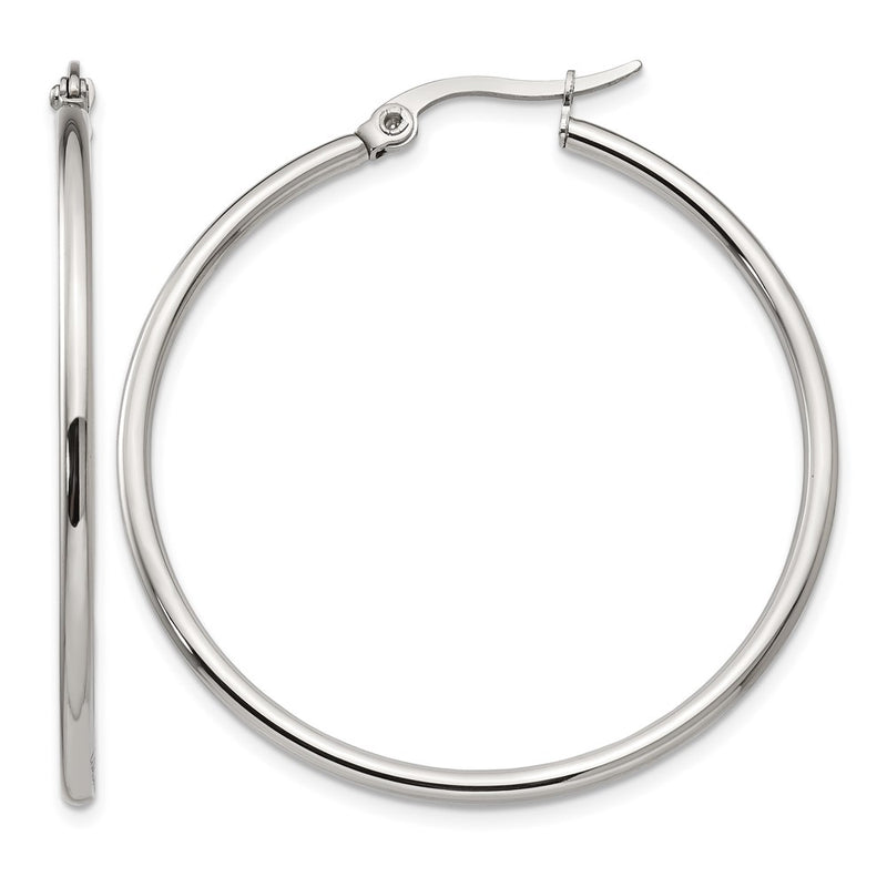 Stainless Steel Chisel Polished 40.5mm Diameter 2mm Hoop Earrings
