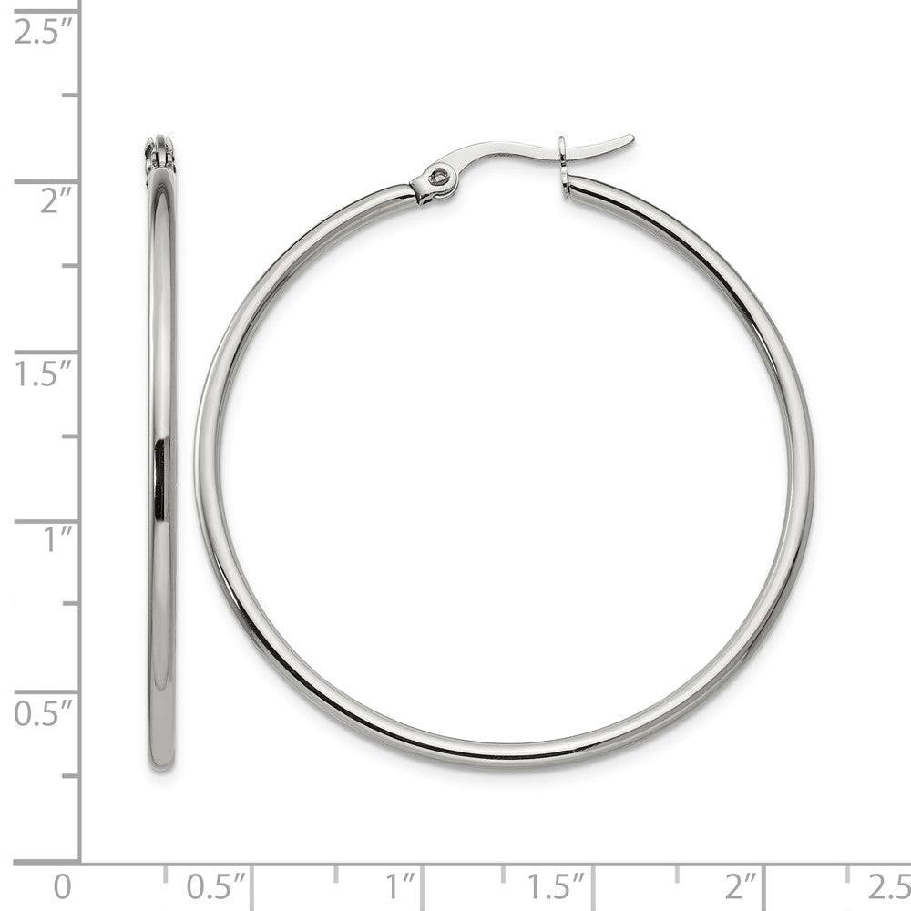 Stainless Steel Chisel Polished 37mm Diameter 2mm Hoop Earrings
