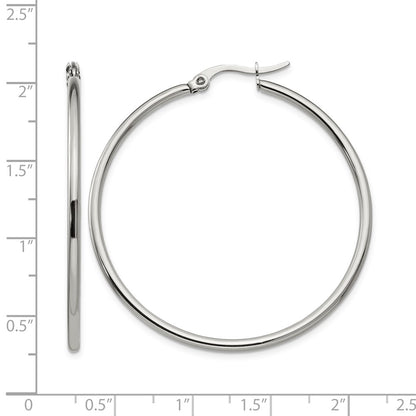 Stainless Steel Chisel Polished 37mm Diameter 2mm Hoop Earrings