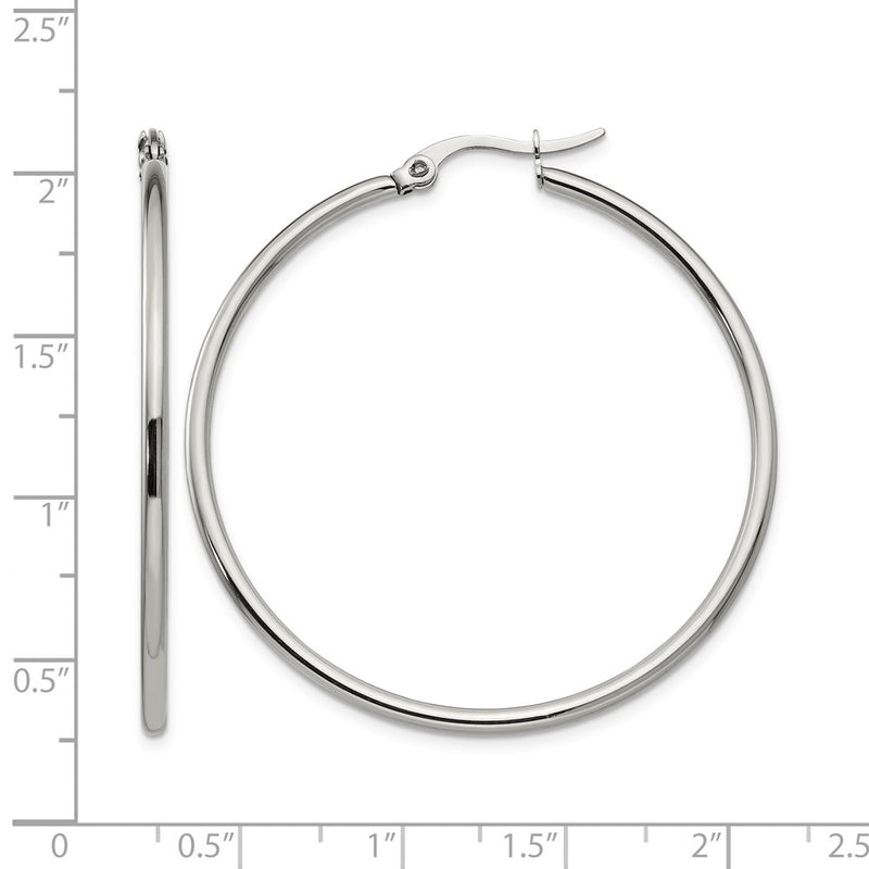 Stainless Steel Chisel Polished 37mm Diameter 2mm Hoop Earrings