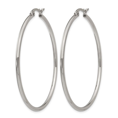 Stainless Steel Chisel Polished 48mm Diameter 2mm Hoop Earrings