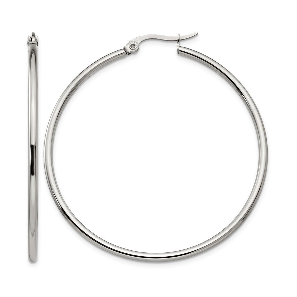 Stainless Steel Chisel Polished 48mm Diameter 2mm Hoop Earrings