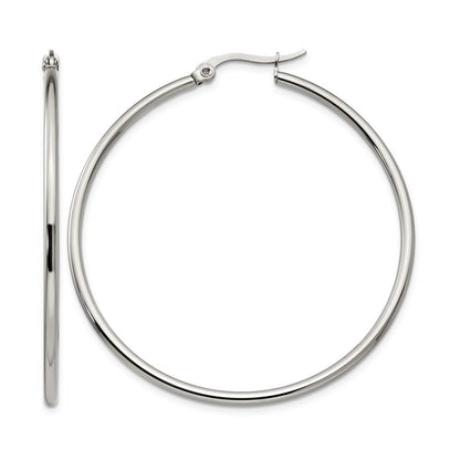 Stainless Steel Chisel Polished 48mm Diameter 2mm Hoop Earrings