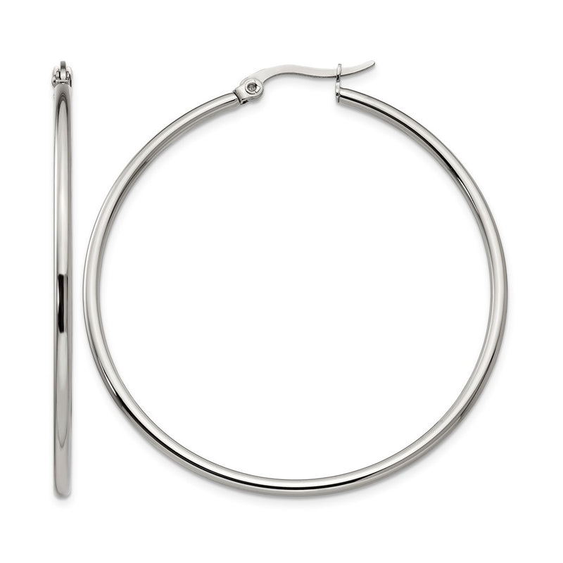 Stainless Steel Chisel Polished 48mm Diameter 2mm Hoop Earrings