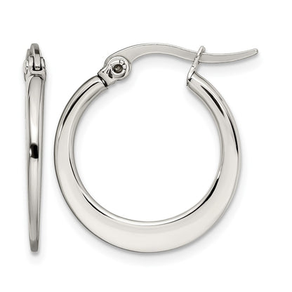 Stainless Steel Chisel Polished 19mm Diameter Hoop Earrings