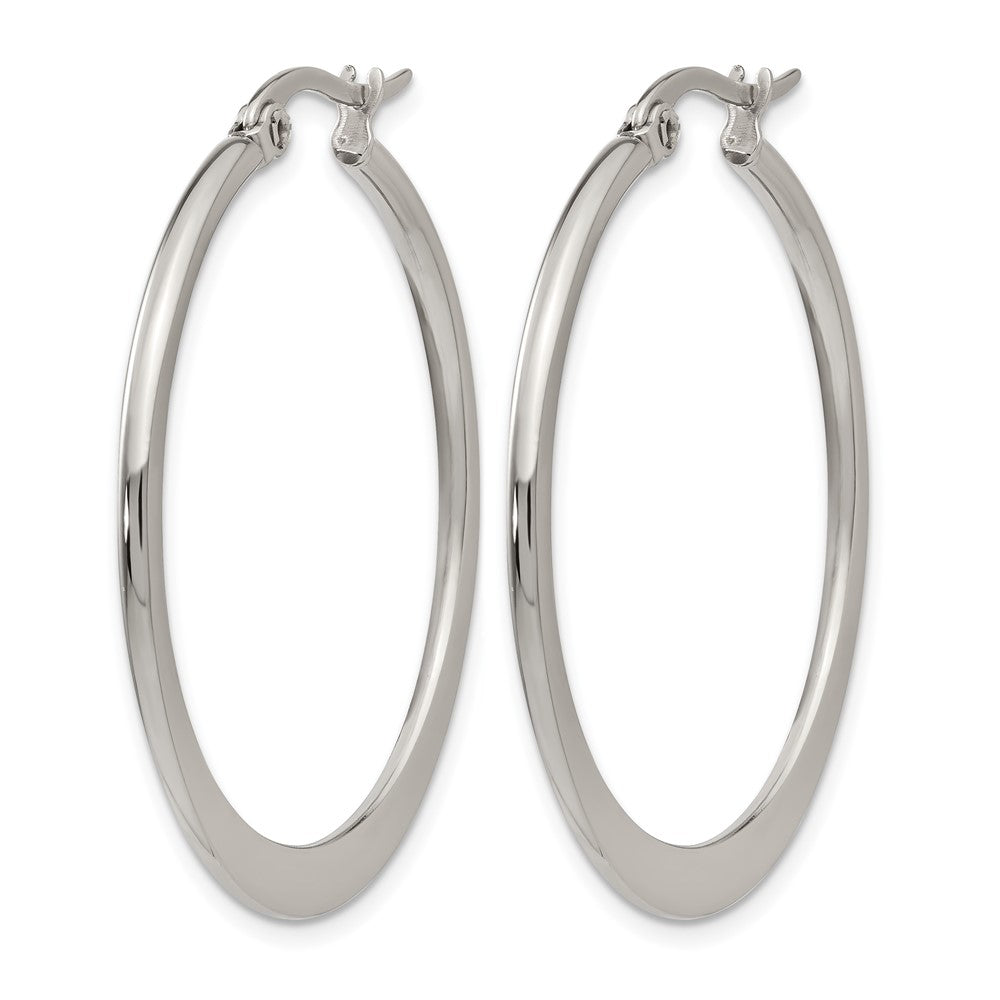 Stainless Steel Chisel Polished 34mm Diameter Hoop Earrings
