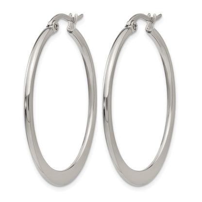 Stainless Steel Chisel Polished 34mm Diameter Hoop Earrings