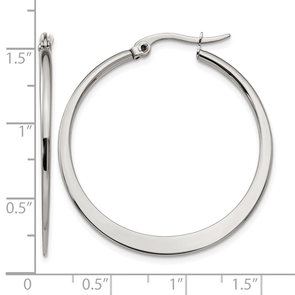 Stainless Steel Chisel Polished 34mm Diameter Hoop Earrings