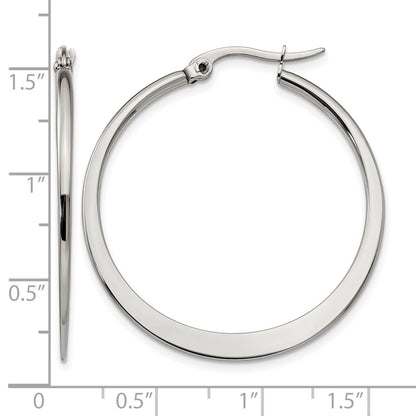 Stainless Steel Chisel Polished 34mm Diameter Hoop Earrings