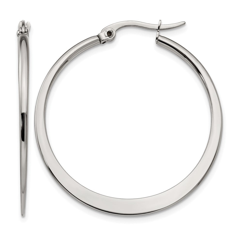 Stainless Steel Chisel Polished 34mm Diameter Hoop Earrings