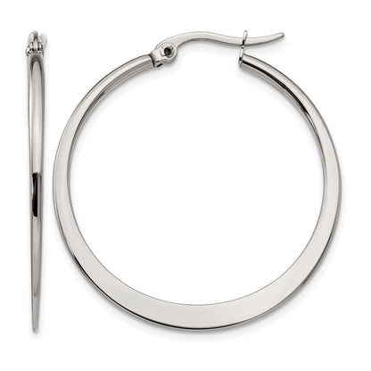 Stainless Steel Chisel Polished 34mm Diameter Hoop Earrings