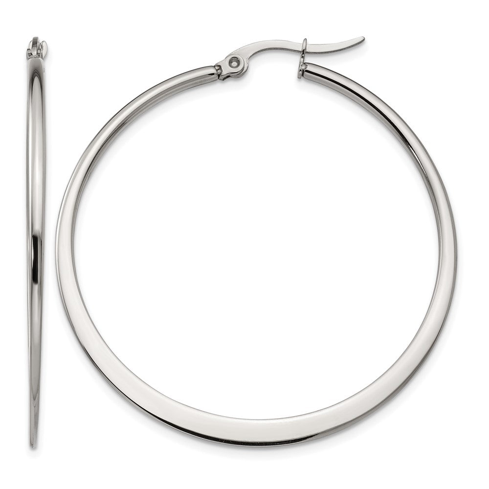 Stainless Steel Chisel Polished 43mm Diameter Hoop Earrings