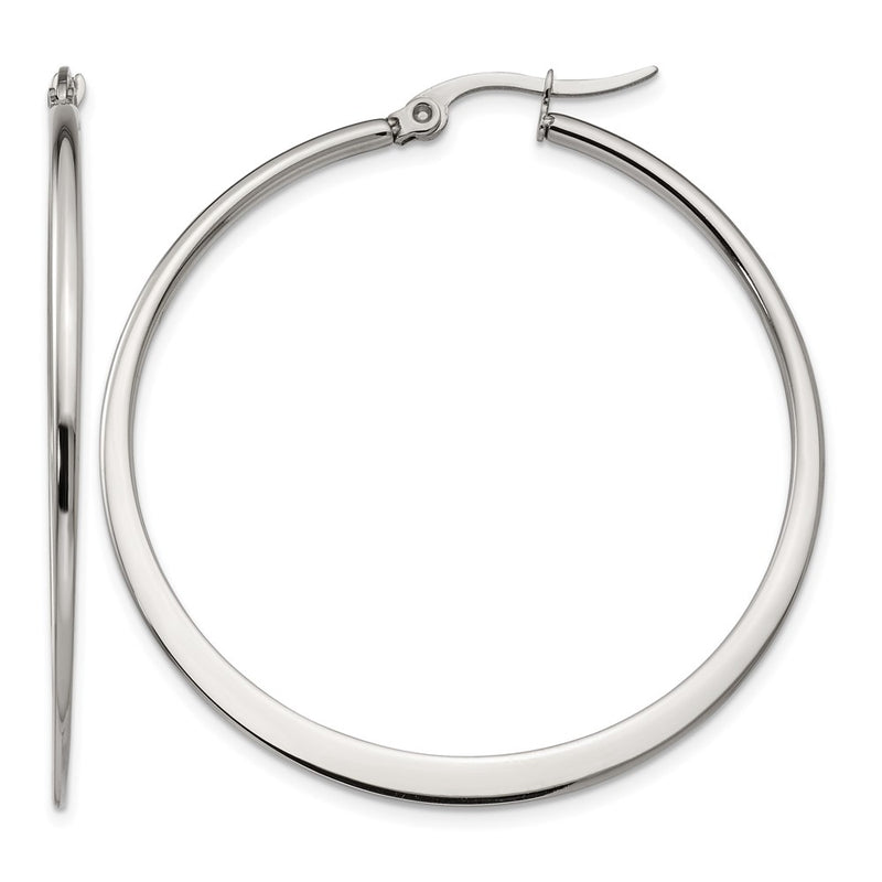Stainless Steel Chisel Polished 43mm Diameter Hoop Earrings
