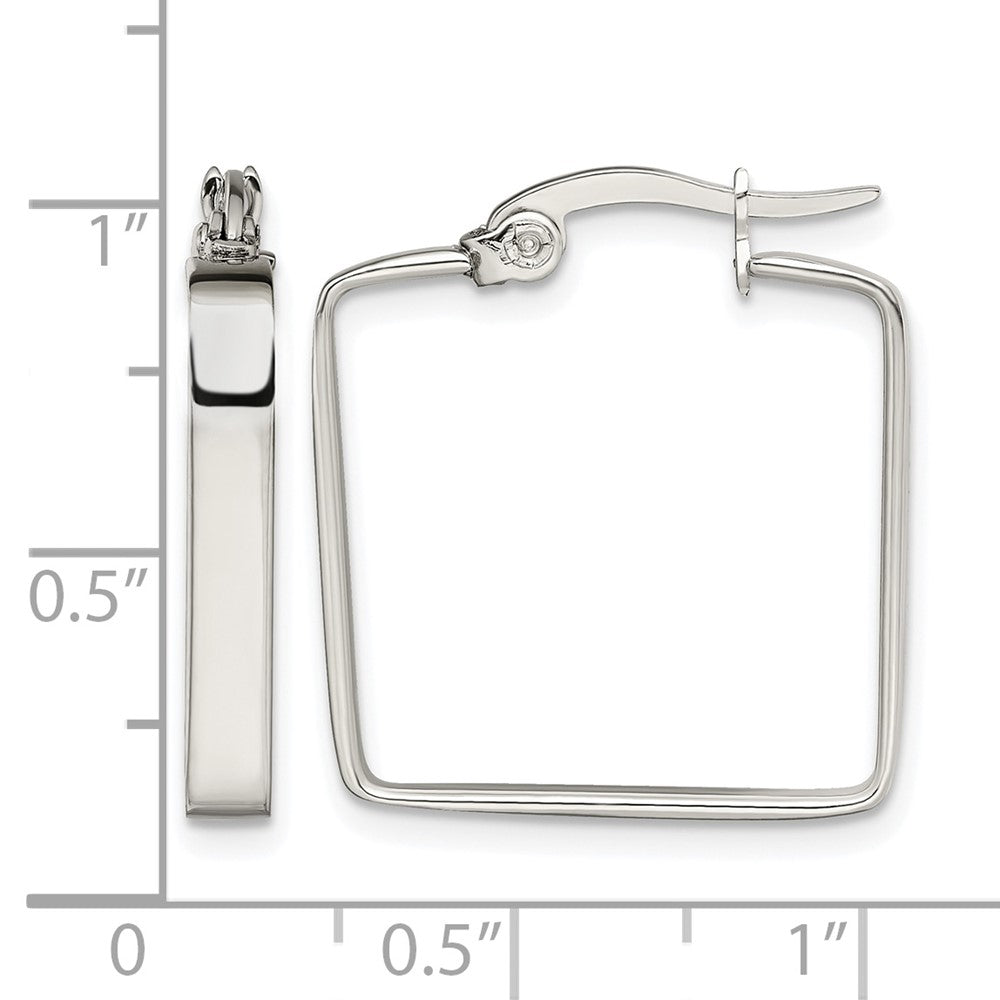 Stainless Steel Chisel Polished 20mm Square Hoop Earrings
