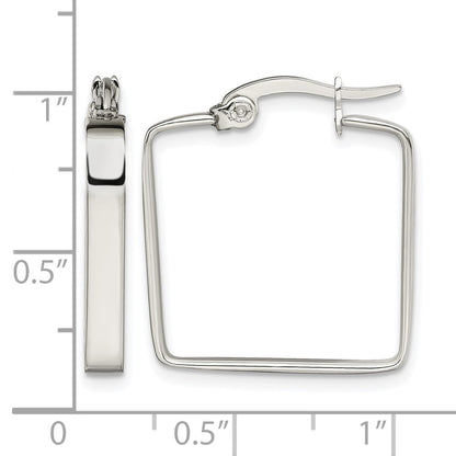 Stainless Steel Chisel Polished 20mm Square Hoop Earrings
