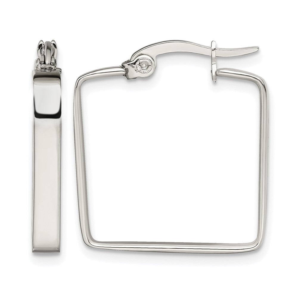 Stainless Steel Chisel Polished 20mm Square Hoop Earrings