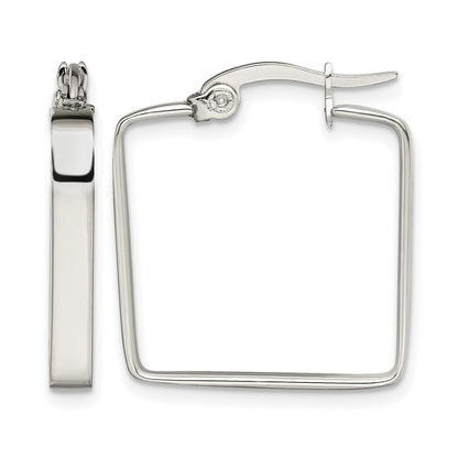 Stainless Steel Chisel Polished 20mm Square Hoop Earrings