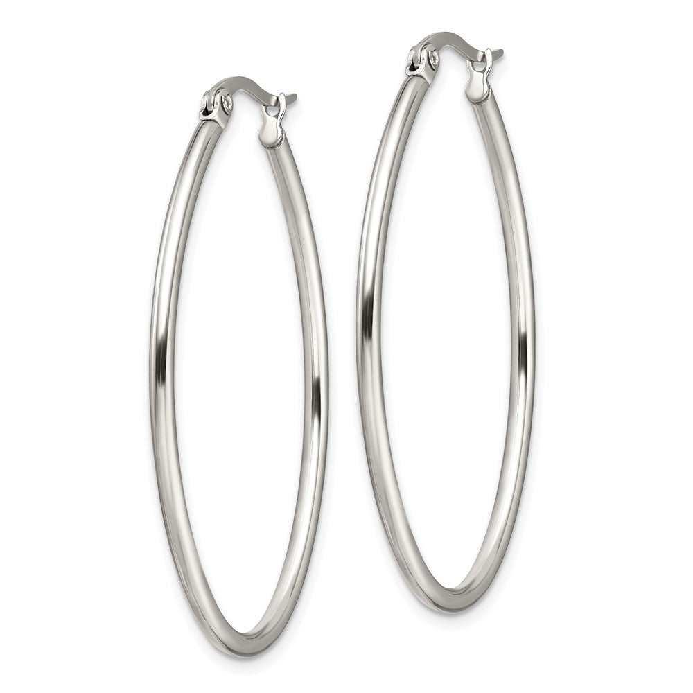 Stainless Steel Chisel Polished 30mm Diameter 2mm Oval Hoop Earrings