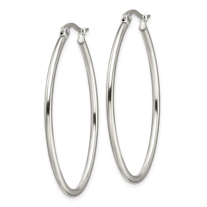 Stainless Steel Chisel Polished 30mm Diameter 2mm Oval Hoop Earrings