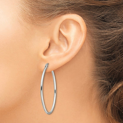 Stainless Steel Chisel Polished 30mm Diameter 2mm Oval Hoop Earrings
