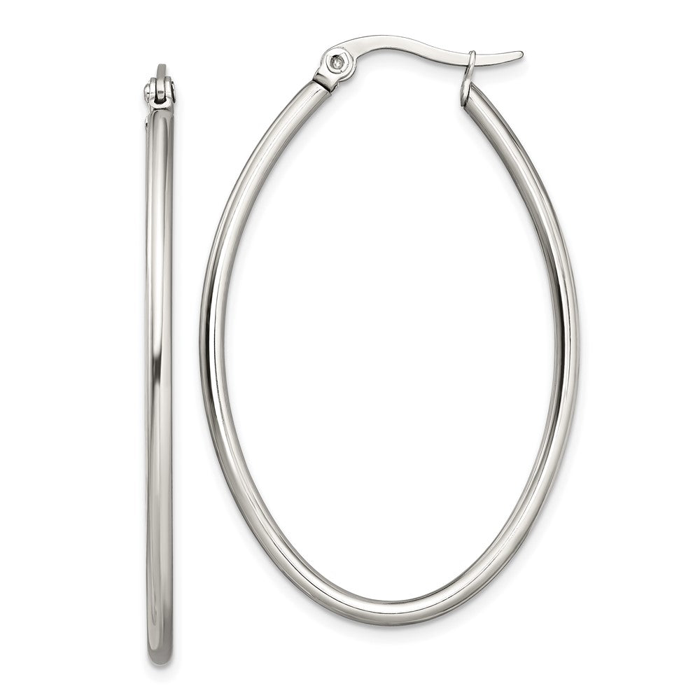Stainless Steel Chisel Polished 30mm Diameter 2mm Oval Hoop Earrings