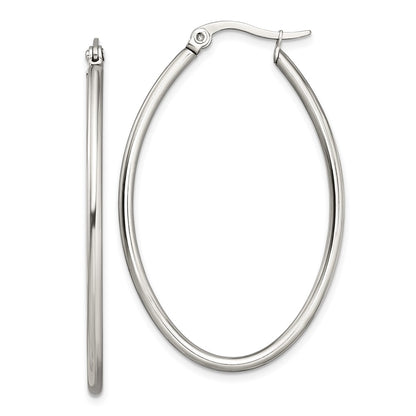 Stainless Steel Chisel Polished 30mm Diameter 2mm Oval Hoop Earrings