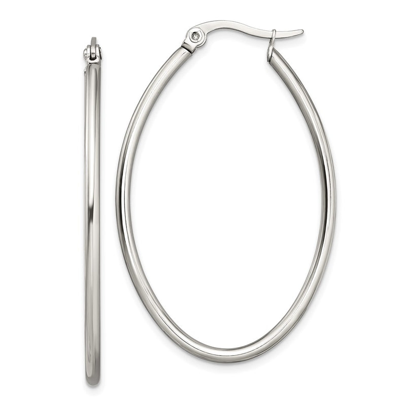 Stainless Steel Chisel Polished 30mm Diameter 2mm Oval Hoop Earrings