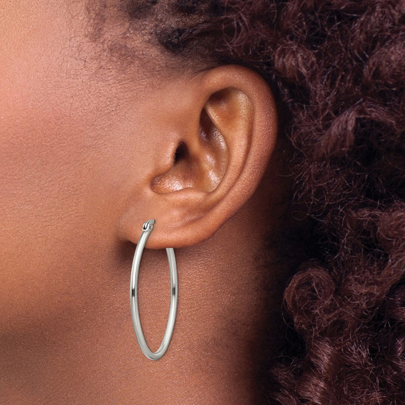 Stainless Steel Chisel Polished 25mm Diameter 2mm Oval Hoop Earrings