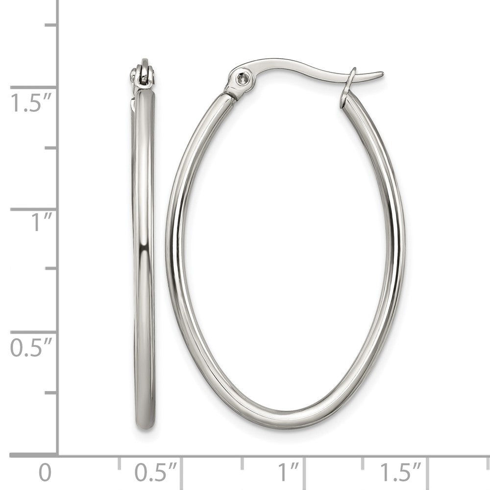 Stainless Steel Chisel Polished 25mm Diameter 2mm Oval Hoop Earrings