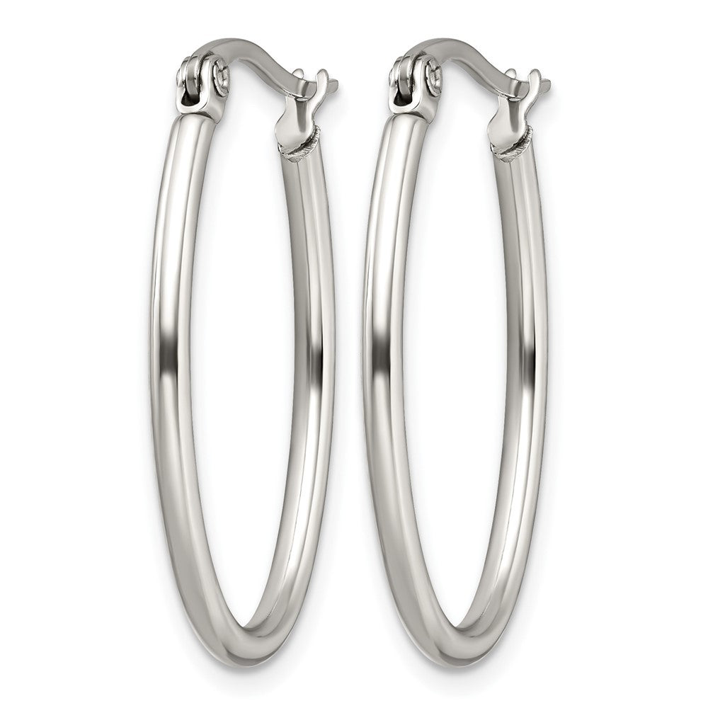 Stainless Steel Chisel Polished 18mm Diameter 2mm Oval Hoop Earrings