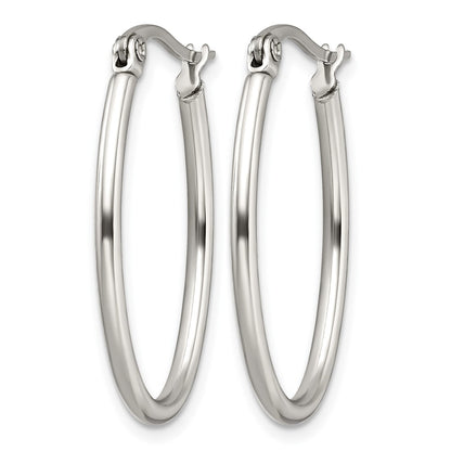 Stainless Steel Chisel Polished 18mm Diameter 2mm Oval Hoop Earrings