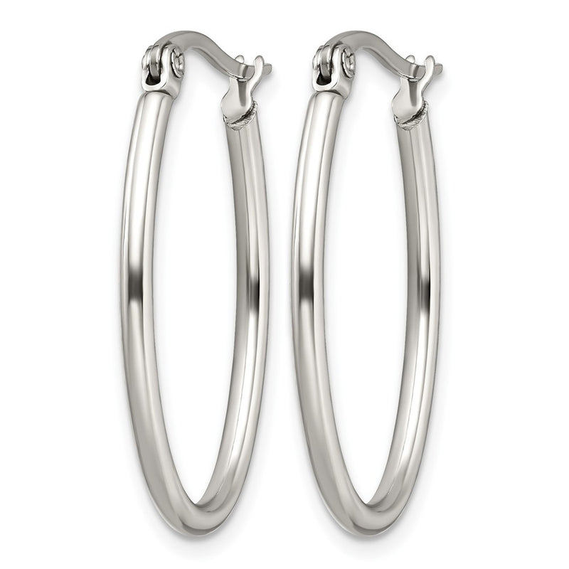 Stainless Steel Chisel Polished 18mm Diameter 2mm Oval Hoop Earrings