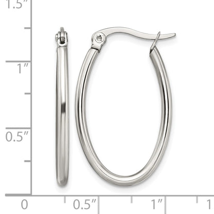 Stainless Steel Chisel Polished 18mm Diameter 2mm Oval Hoop Earrings