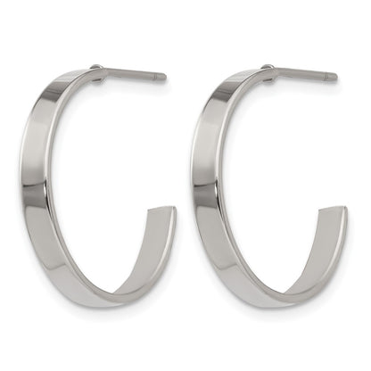 Stainless Steel Chisel Polished 20mm Diameter 3mm J Hoop Post Earrings