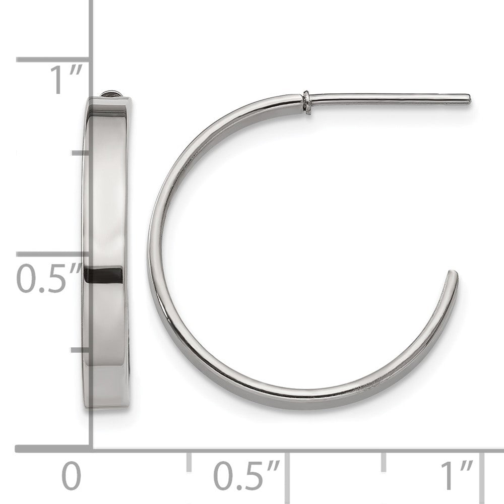 Stainless Steel Chisel Polished 20mm Diameter 3mm J Hoop Post Earrings