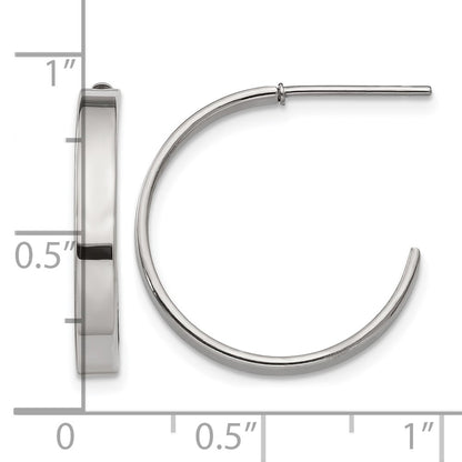 Stainless Steel Chisel Polished 20mm Diameter 3mm J Hoop Post Earrings