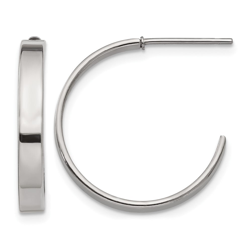 Stainless Steel Chisel Polished 20mm Diameter 3mm J Hoop Post Earrings