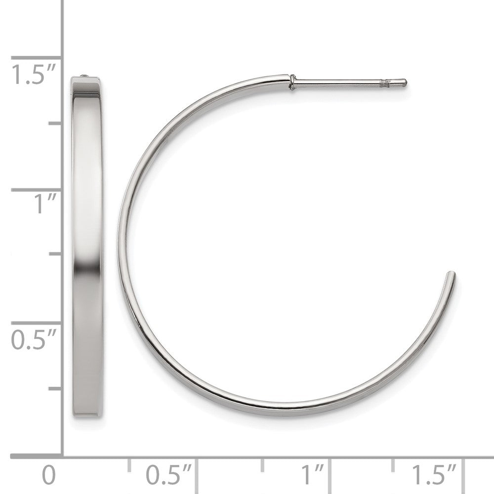 Stainless Steel Chisel Polished 33mm Diameter 3mm J Hoop Post Earrings