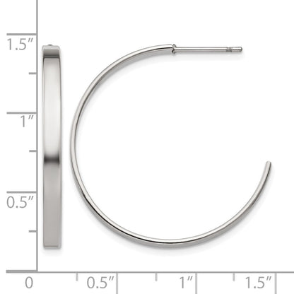 Stainless Steel Chisel Polished 33mm Diameter 3mm J Hoop Post Earrings