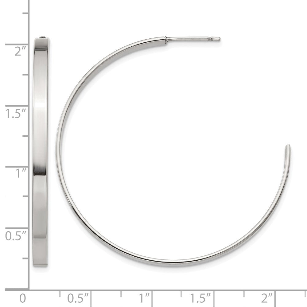Stainless Steel Chisel Polished 44mm Diameter 3mm J Hoop Post Earrings