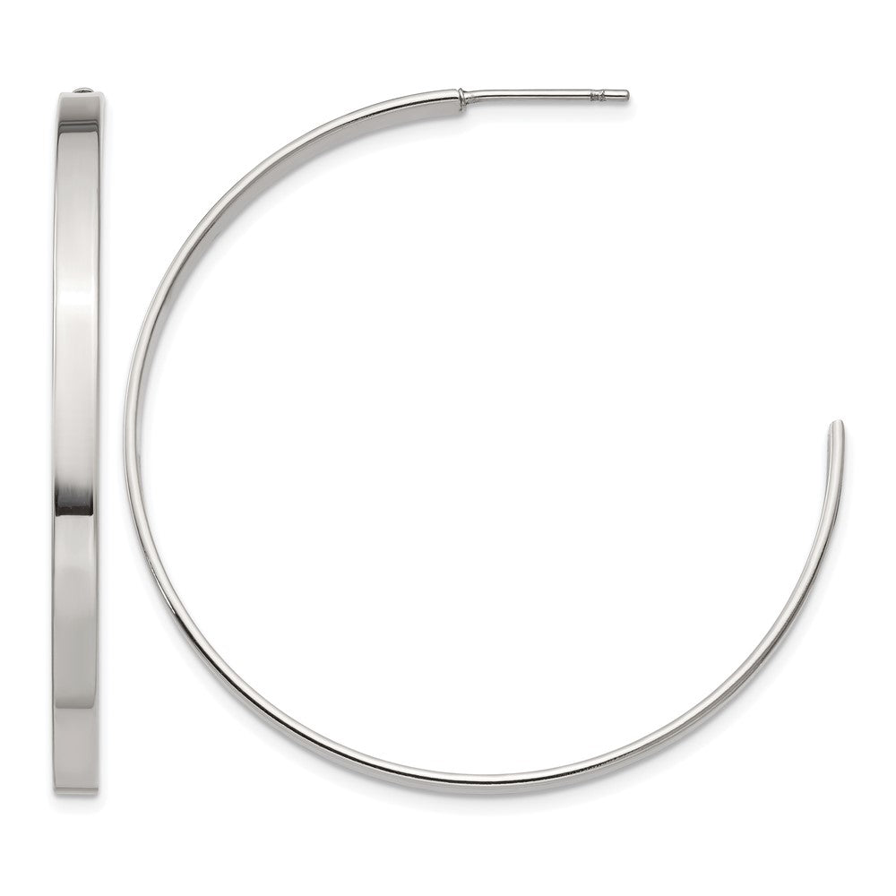 Stainless Steel Chisel Polished 44mm Diameter 3mm J Hoop Post Earrings