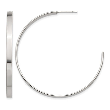 Stainless Steel Chisel Polished 44mm Diameter 3mm J Hoop Post Earrings