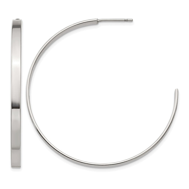 Stainless Steel Chisel Polished 44mm Diameter 3mm J Hoop Post Earrings