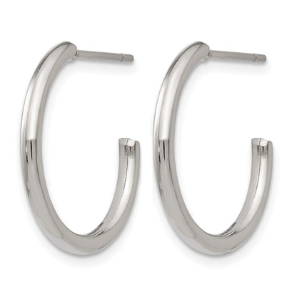Stainless Steel Chisel Polished 19mm Diameter 2mm J Hoop Post Earrings