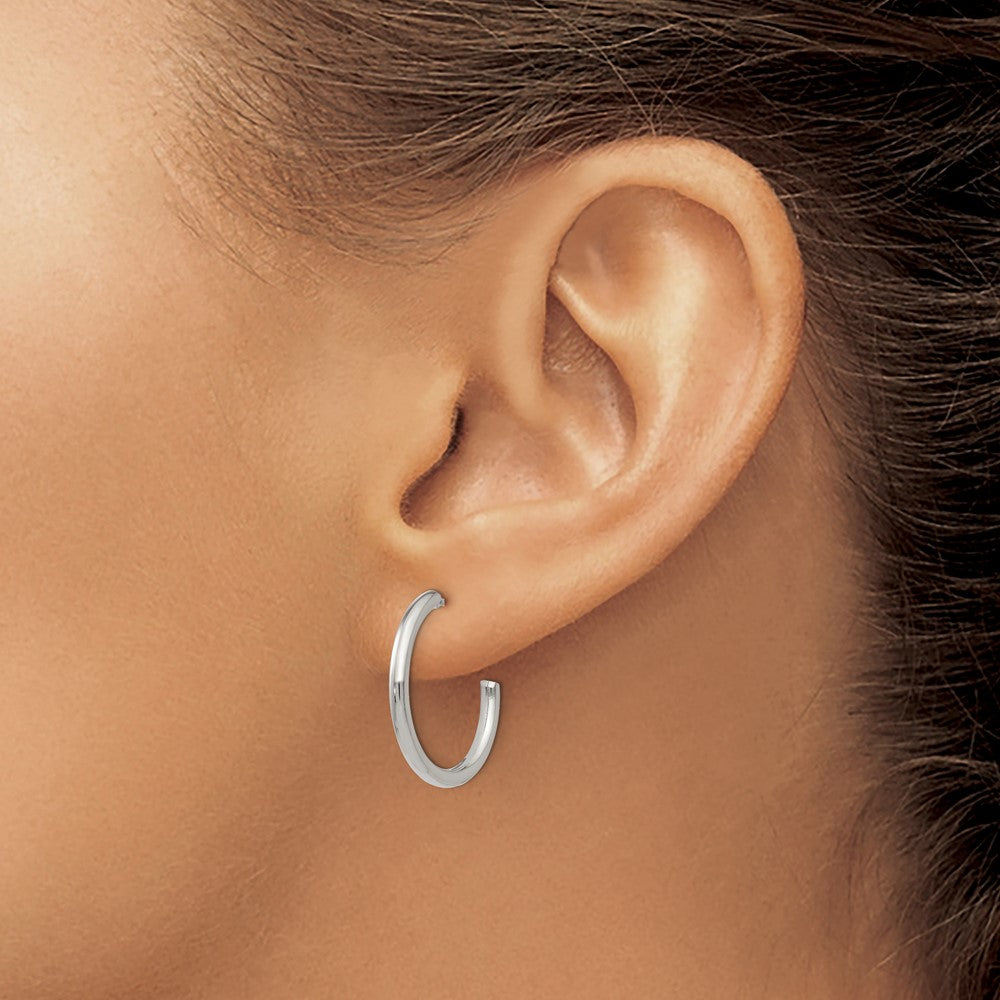Stainless Steel Chisel Polished 19mm Diameter 2mm J Hoop Post Earrings