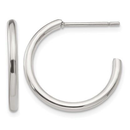 Stainless Steel Chisel Polished 19mm Diameter 2mm J Hoop Post Earrings