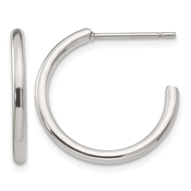 Stainless Steel Chisel Polished 19mm Diameter 2mm J Hoop Post Earrings